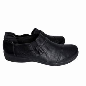 Clarks Womens Black Leather Slip On Loafers Comfort Sz 12M